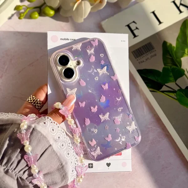 قاب Holo Butterfly با آویز مناسب آیفون 16 پرو